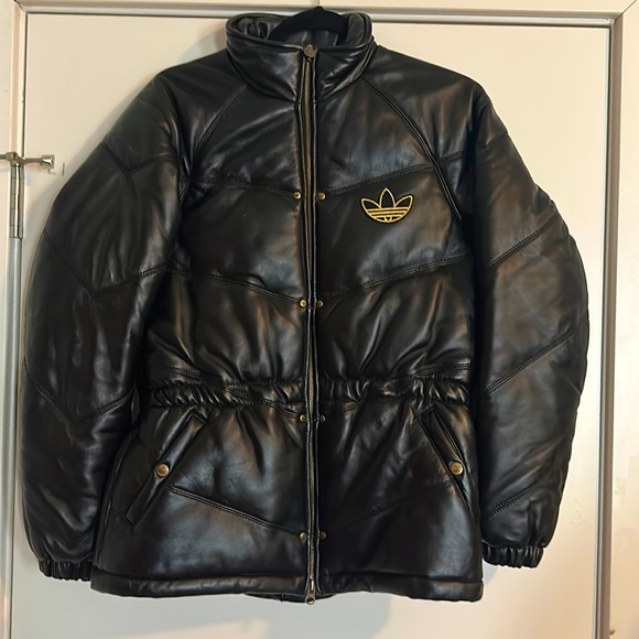 Adidas Black Leather Women’s Puffer Coat Jacket Size Medium - Picture 1 of 11